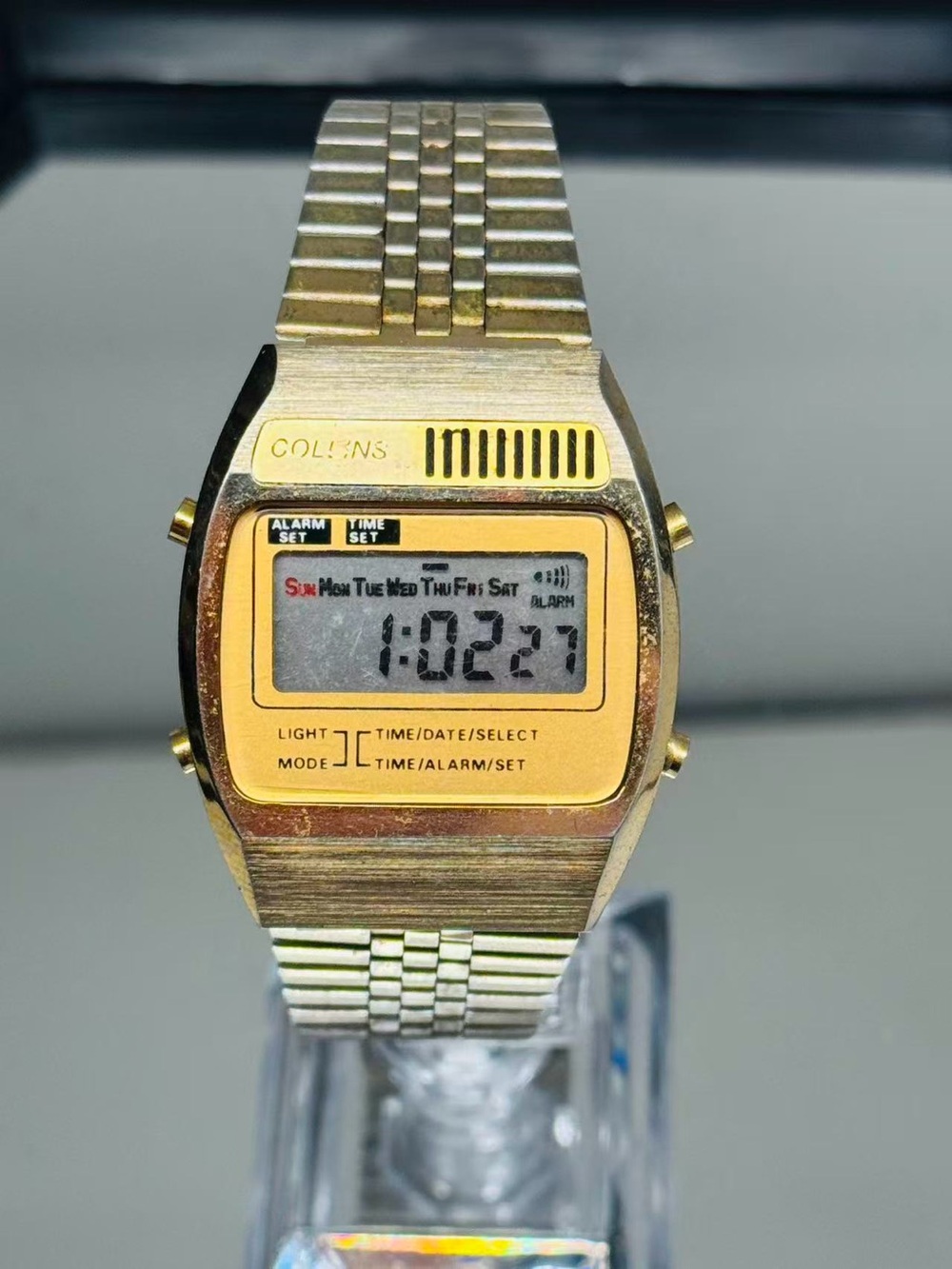 Vintage Collins Men’s Digital Quartz Watch Gold Tone 35mm Alarm New Battery Runs